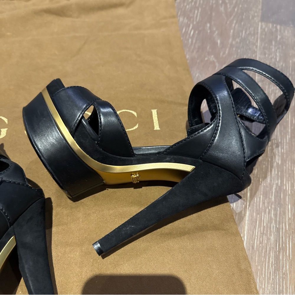 100% Authentic Gucci Iman Ankle Strap Leather Suede High Platform Heels Sz 36 - Picture 8 of 14